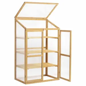 3 Tier Wooden Cold Frame Greenhouse, Outdoor Polycarbonate Storage for Plants & Vegetables, Height 130.5cm (Mini Greenhouse)