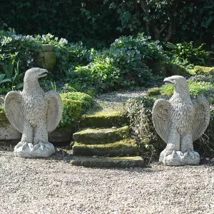 Pair of Giant Eagles Stone Garden Statues