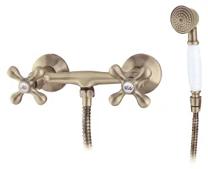 Logé Elegant Wall Mounted Shower Antique Brass Tap with Ancient Retro Heads