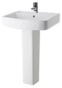 Square 1 Tap Hole Bathroom Basin Sink & Full Pedestal - 600mm