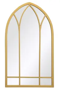 MirrorOutlet Window Arcus - Gold Metal Framed Arched Wall Mirror 32" X 19" (83CM X 48CM)