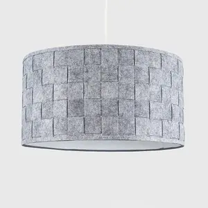 ValueLights Monza Modern Grey Felt Weave Design Cylinder Ceiling Pendant Drum Light Shade