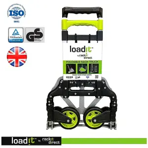 LoadIt 75kg Folding Trolley Sack Truck Barrow, Hand Truck, Moving Trolley on Wheels, Heavy Duty, Bungees, ISO 9001 & TUV GS