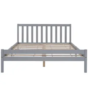 Wooden Bed Frame, Double Bed 4ft6 Solid Wooden Bed Frame, Bedroom Furniture for Adults, Kids, Teenagers, 135 x 190 cm (Grey)