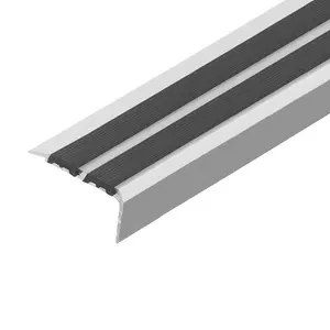 Stair Nosing Edge Trim - Cezar Anti Slip Edging Strip for Stair -Silver with Black Rubber 1m