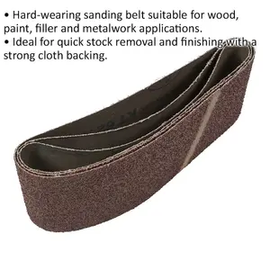 Premium 3 Pack Sanding Belts 100mm x 610mm - 24 Grit Durable Cloth Backed