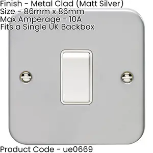 5 PACK 1 Gang Single Light Switch 2 Way 10A HEAVY DUTY METAL CLAD - White Rocker