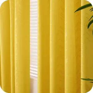 Deconovo Foil Printed Blackout Curtains 46 x 54 Inch Mellow Yellow 2 Panels Thermal Insulated Window Eyelet Curtains