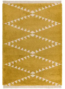 Mustard Shaggy Handmade Modern Easy to clean Rug for Dining Room-160cm X 230cm