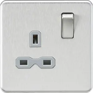 Knightsbridge Screwless Single Switched Socket 1 Gang 13A 2 Pole Brushed Chrome / Grey - SFR7000BCG