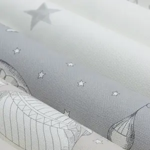 Grandeco Moon & Stars Nursery Textured Wallpaper Natural Grey