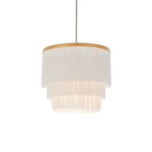 Matt Gold Ceiling Pendant Light Fitting - White Tassels - Diffused Light Effect