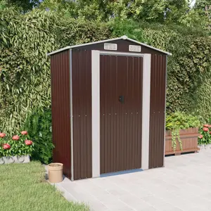 Alverda 192Cm W x 108Cm D Metal Apex Tool Shed Dark Brown