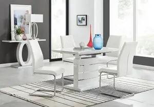 Renato 120cm High Gloss Extending Dining Table and 4 White Lorenzo Chairs