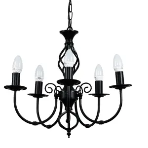 ValueLights Memphis Satin Black Barley Twist 5 Way Ceiling Light Chandelier - Complete with 4w LED Bulbs 3000K Warm White