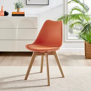 Stolm Bright Moulded Plastic Dining Chair with Wooden Legs and Foam Cushion Seat (Set of 2) Orange