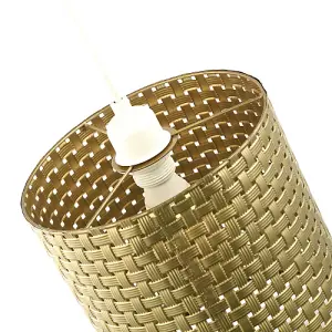 Tweed Lattice Metal Pendant Lighting Shade in Bright Gold with Small Square Gaps