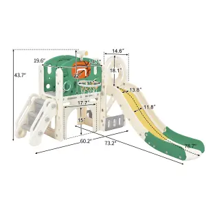 Children's Combination Slide with Long Slide, Storage Bins, Stairs, Basketball Hoop,Easy Assembly and Convenient Storage