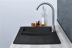 Liquida ZEN150BL 1.5 Bowl Composite Reversible Black Kitchen Sink And Waste Kit