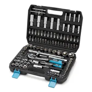 POLLOR 108 Pcs 1/4" & 1/2" Socket Ratchet Set Screwdriver Torx Set with Hard Case High Quality 72 Teeth Drive