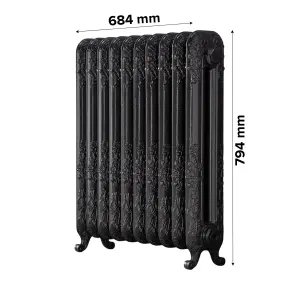 Arroll Daisy Cast iron Pewter 10 Column Radiator, (W)684mm x (H)794mm