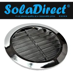 Chrome Louvred Wall Vent Grille with Flyscreen for 100 mm / 4" Round Wall Outlet - Air Ventilation Duct Cover with Flange