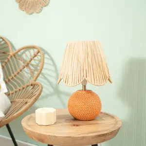 ValueLights Sebby Pair of - Peach Ceramic Table Lamp with Natural Raffia Shade - LED Bulbs Included