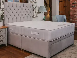 Ruby Memory Foam Orthopaedic Sprung Divan Bed Set 2FT6 Small Single 2 Drawers Side - Plush Light Silver