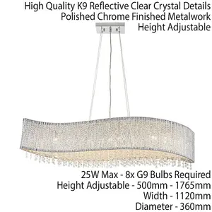 Hanging Ceiling Linear Pendant Light Chrome & K9 Crystal Stunning Feature Lamp