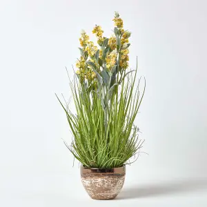 Homescapes Artificial Yellow Lavender Plant in Decorative Metallic Ceramic Pot, 66 cm Tall