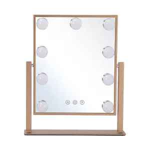 Rose Gold 360 degree Rotation Tabletop Hollywood Vanity Makeup Mirror with 9 LED Bulbs Dimmable Touch Control