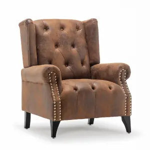 Faux Leather Suede Brown Sandringham Accent Wingback Chair