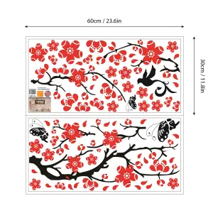 Blossom Flower Transparent RED Wall Stickers Mural Decal Self Adhesive Wallpaper Stock Clearance