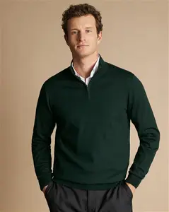 Merino Zip Neck Wool Jumper - Forest Green Size Large By Charles Tyrwhitt