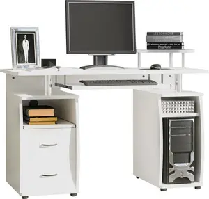 HOMCOM Office PC Desk, Computer Table Workstation With Keyboard Tray, CPU Shelf, Drawers, Sliding Scanner Shelf, White | Aosom UK