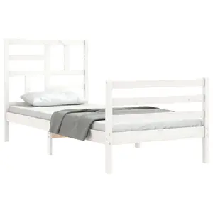 Berkfield Bed Frame with Headboard White 90x200 cm Solid Wood