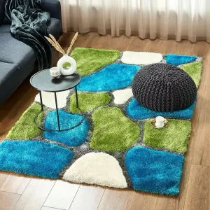 Blue and Green 3D Pebbles Shaggy Rug - Hawaii