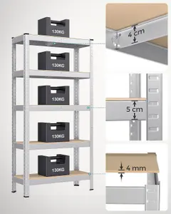 SONGMICS Storage Shelving, 5-Tier Steel Rack, Storage Organiser, Boltless Setup, Perfect for Garage or Shed, Silver