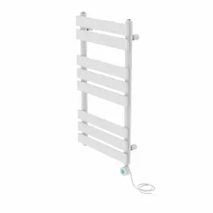 Rinse Bathrooms 800x450mm White Designer Flat Panel Electric Heated Towel Rail Thermostatic Timer Bathroom Towel Radiator 400W