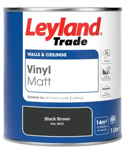 Leyland Trade Vinyl Matt Walls & Ceilings Emulsion Paint Black Brown (RAL 8022) 1L