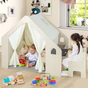 Costway Wooden Kids Play Tent Toddler Montessori Playhouse W/ Table & Chair