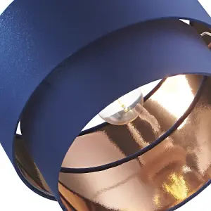 Modern 10 Navy Blue Cotton Double Tier Ceiling Shade with Shiny Copper Inner