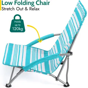 Low Beach Chair Folding Outdoor Camping Garden Festival Lightweight Lounger Seat - Blue Stripe