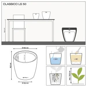 LECHUZA CLASSICO 50 LS White High-Gloss Floor Self-watering Planter with Substrate and Water Level Indicator D50 H47 cm, 92L