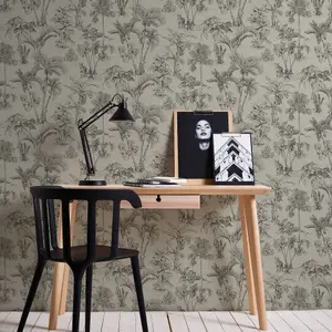 Galerie Havana Brown Black Jungle Palms Textured Wallpaper