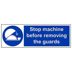 Stop Machine Removing Guards Sign - Adhesive Vinyl - 600x200mm (x3)