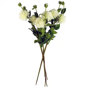 Pack of 6 x 75cm Artificial Dahlia PomPom Flower Stem Cream