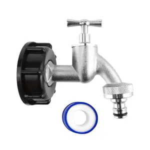 IBC Tote S60X6 Cap Kit with Quick Connect Brass Bib Tap Leak Proof End Cap & Hose Connector and PTFE Tape