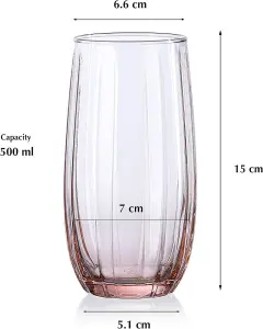 Queensway Home & Dining 500ml 6 Pcs Linka Pink Coloured Glassware Cup Tall Short Cocktail Tumblers Sets