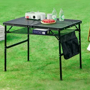 Black Aluminum Alloy Adjustable  Outdoor Folding Camping Table with Mesh Top and Storage Layer 90 cm (W)